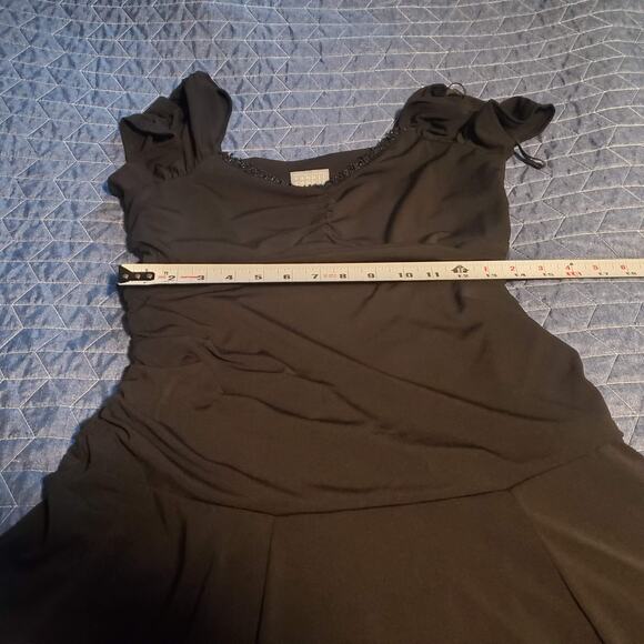 Vintage Rabbit Designs Size 10 Black Empire Gathered Waist Beaded Neck Y2K Dress - Picture 9 of 11